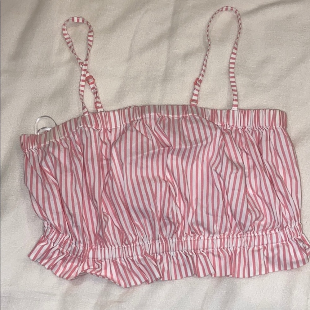 Pink and white stripped crop top tank